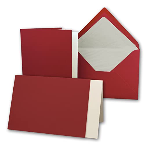 25x Karten-Set DIN B6-12 x 17 cm - 120 x 170 mm - Falt-Karten mit Brief-Umschlägen & Einlege-Blättern - Gerippte Struktur Oberfläche - Dunkelrot - Vintage Einladungskarten von NEUSER PAPIER