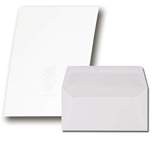 Neuser 25 Sets Gohrsmühle Feinstpapier mit abgepasstem Wasserzeichen - Weiß Matt DIN A4 - Umschläge DIN Lang gefüttert mit hellgrauem Seidenpapier 80 g/m² von Neuser