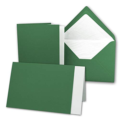 25x Karten-Set DIN B6-12 x 17 cm - 120 x 170 mm - Falt-Karten mit Brief-Umschlägen & Einlege-Blättern - Gerippte Struktur Oberfläche - Dunkelgrün - Vintage Einladungskarten von NEUSER PAPIER