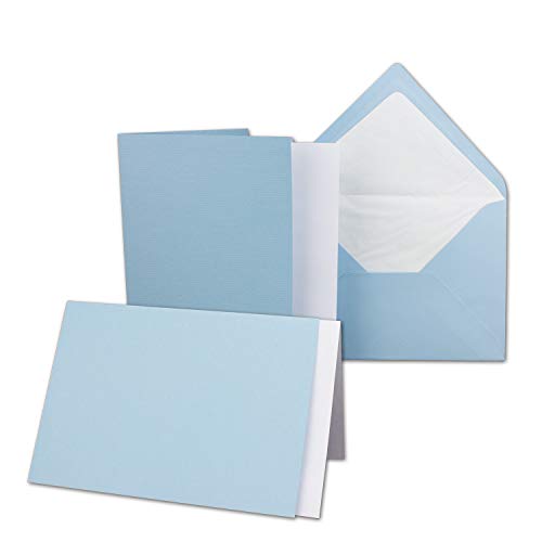 25x Karten-Set DIN B6-12 x 17 cm - 120 x 170 mm - Falt-Karten mit Brief-Umschlägen & Einlege-Blättern - Gerippte Struktur Oberfläche - Hellblau - Vintage Einladungskarten von NEUSER PAPIER