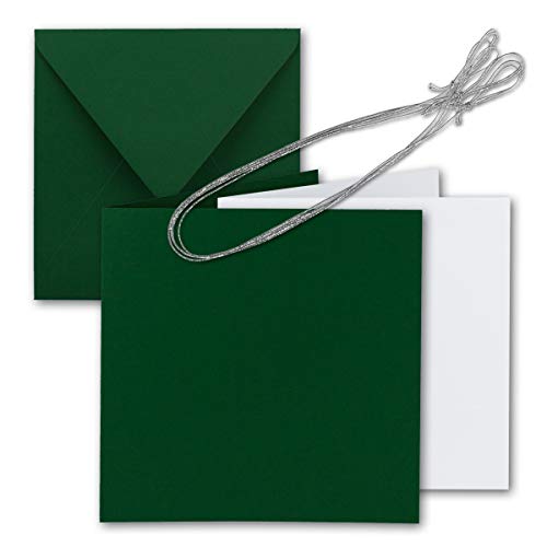 25x Quadratisches Faltkarten Set 15 x 15 cm - mit Briefumschlägen & Einlegeblättern & Schmuckband - Dunkel-Grün - für Einladungskarten, Hochzeit, Weihnachten - von GUSTAV NEUSER von NEUSER PAPIER