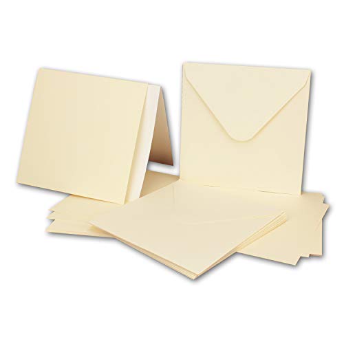 25x Quadratisches Karten-Set mit Briefumschlägen & Einleger - 13,5 x 13,5 cm - Creme / Elfenbein - quadratische blanko Einladungen für Hochzeit und Feste von Neuser