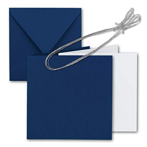 50x Quadratisches Faltkarten Set 15 x 15 cm - mit Briefumschlägen & Einlegeblättern & Schmuckband - Nacht-Blau - für Einladungskarten, Hochzeit, Weihnachten - von GUSTAV NEUSER von NEUSER PAPIER