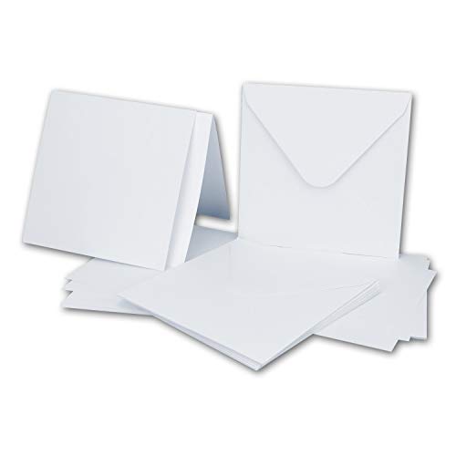 50x Quadratisches Karten-Set mit Briefumschlägen & Einleger - 13,5 x 13,5 cm - Weiß - quadratische blanko Einladungen für Hochzeit und Feste von Neuser