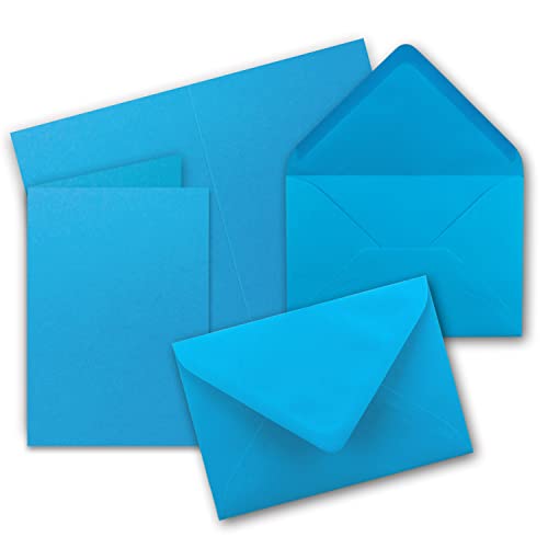Faltkarten Set mit Brief-Umschlägen DIN A6 / C6 in Azurblau - 50 Sets - 14,8 x 10,5 cm - Premium Qualität - Serie FarbenFroh von Neuser