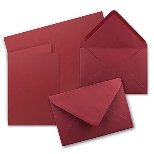 Faltkarten Set mit Brief-Umschlägen DIN A6 / C6 in Dunkelrot/Weinrot - 250 Sets - 14,8 x 10,5 cm - Premium Qualität - Serie FarbenFroh von Neuser