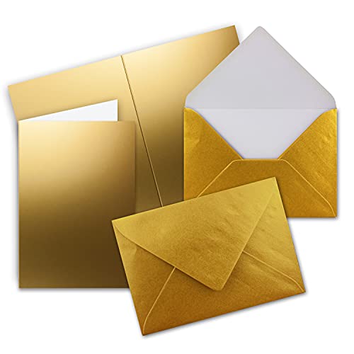 Faltkarten SET mit Brief-Umschlägen DIN A6 / C6 in Gold - 25 Sets - 14,8 x 10,5 cm - Premium Qualität - Serie FarbenFroh von Neuser