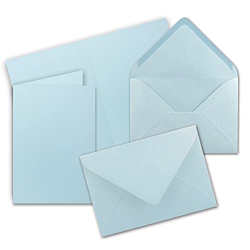 Faltkarten Set mit Brief-Umschlägen DIN A6 / C6 in Hellblau/Babyblau - 25 Sets - 14,8 x 10,5 cm - Premium Qualität - Serie FarbenFroh von Neuser