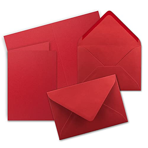 Faltkarten Set mit Brief-Umschlägen DIN A6 / C6 in Rosenrot - 200 Sets - 14,8 x 10,5 cm - Premium Qualität - Serie FarbenFroh von Neuser