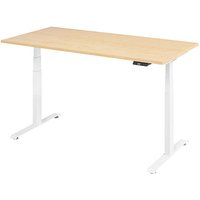 Base Lite elektrisch höhenverstellbarer Schreibtisch ahorn rechteckig, T-Fuß-Gestell weiß 160,0 x 80,0 cm von Neutral