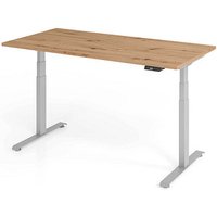 Base Lite elektrisch höhenverstellbarer Schreibtisch asteiche rechteckig, T-Fuß-Gestell silber 160,0 x 80,0 cm von Neutral