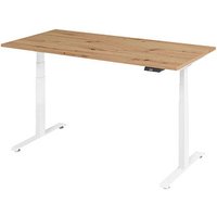 Base Lite elektrisch höhenverstellbarer Schreibtisch asteiche rechteckig, T-Fuß-Gestell weiß 160,0 x 80,0 cm von Neutral