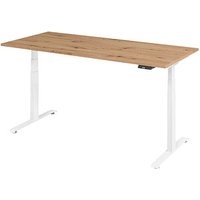 Base Lite elektrisch höhenverstellbarer Schreibtisch asteiche rechteckig, T-Fuß-Gestell weiß 180,0 x 80,0 cm von Neutral