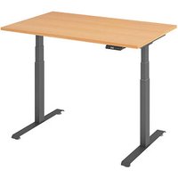 Base Lite elektrisch höhenverstellbarer Schreibtisch buche rechteckig, T-Fuß-Gestell grau 120,0 x 80,0 cm von Neutral