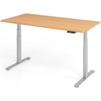 Base Lite elektrisch höhenverstellbarer Schreibtisch buche rechteckig, T-Fuß-Gestell silber 160,0 x 80,0 cm von Neutral