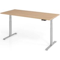 Base Lite elektrisch höhenverstellbarer Schreibtisch eiche rechteckig, T-Fuß-Gestell silber 180,0 x 80,0 cm von Neutral