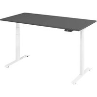 Base Lite elektrisch höhenverstellbarer Schreibtisch grafit rechteckig, T-Fuß-Gestell weiß 160,0 x 80,0 cm von Neutral