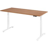 BaseLite elektrisch höhenverstellbarer Schreibtisch nussbaum rechteckig, T-Fuß-Gestell weiß 180,0 x 80,0 cm von BaseLite