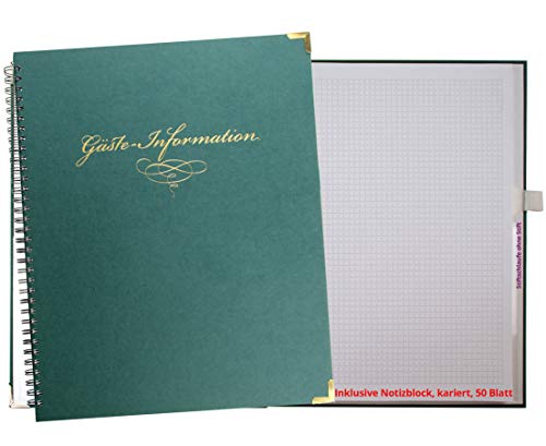 Gästeinformationsmappe, Hotelmappe, Zimmermappe mit 5 Prospekthüllen, Dreieckstasche, Visitenkarte, Schreiblock, Einband grün mit Goldprägung von Neuwieder Kalender Verlag GmbH