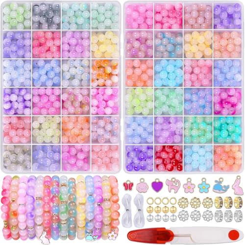 Neuytiky 1200 Stück Glasperlen für Armbänder, 8mm Bunte Glasperlen zum Basteln, 48 Farben bunte Perlen, Runde Edelstein Perlen mit Loch, für Armbänder Erwachsene Kinder, Schmuckherstellung Neuytiky 1200 Stück Glasperlen für Armbänder, 8mm Bunte Glasperlen zum Basteln, 48 Farben bunte Perlen, Runde Edelstein Perlen mit Loch, für Armbänder Erwachsene Kinder, Schmuckherstellung von Neuytiky
