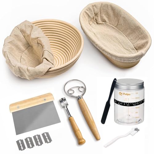Neuytiky Brotbackset 8-Teiliges,Gärkorb Set,Brot Gärkörbchen aus Peddigrohr,Sauerteig Starter Set und Komplettset Backzubehör,zum Brot backen,Brotkörbchen,Brotform Neuytiky Brotbackset 8-Teiliges,Gärkorb Set,Brot Gärkörbchen aus Peddigrohr,Sauerteig Starter Set und Komplettset Backzubehör,zum Brot backen,Brotkörbchen,Brotform von Neuytiky