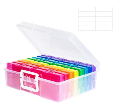 Neuytiky Fotoaufbewahrungsbox mit 16 innere Fotohalter, 17 × 12 cm Fotoetui, Mehrfarbige Durchsichtige Fotoboxen, zur Aufbewahrung von Saatgut Handwerk Karten, Bürobedarf (1×Aufkleber) von Neuytiky