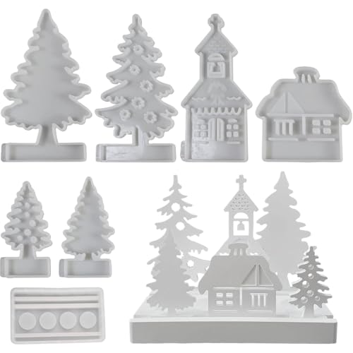 NevPuose Weihnachtsformen | Duftkerzen Tannenbaum Haus Form | Silikon Gussform Basteln Leicht Löslich für Gips Epoxidharz Dekoration Aromatherapie von NevPuose