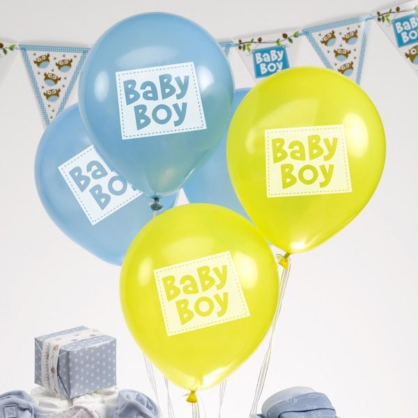 Latexballons Kleine Eule "Baby Boy" im 8er Pack, blau/gelb von Neviti