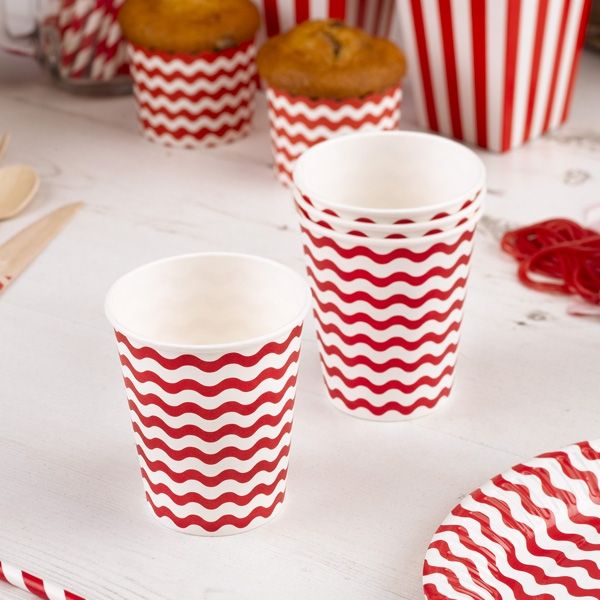 Partybecher mit roten Wellen, 8 Stück Partybecher mit roten Wellen, 8 Stück von Neviti