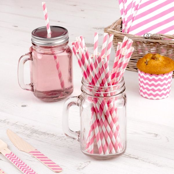 Trinkhalme, pink weiss gestreift, 25 Stück Trinkhalme, pink weiss gestreift, 25 Stück von Neviti