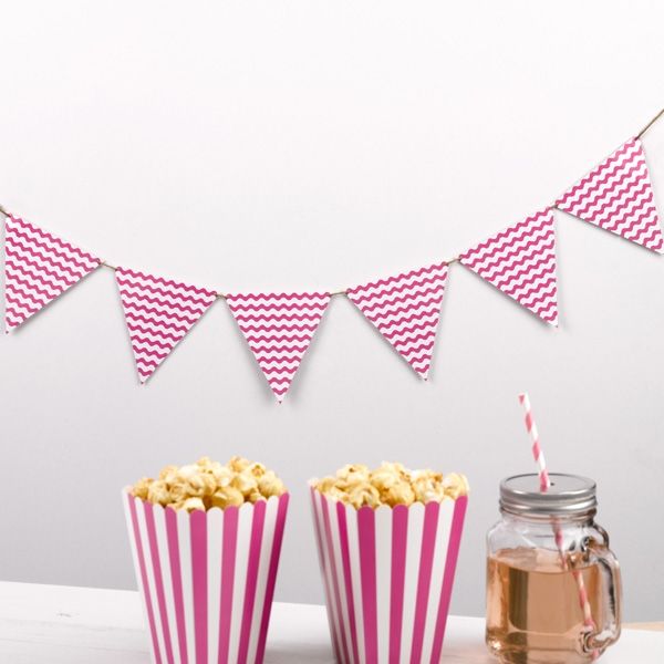 Wimpelkette pinke Wellen aus Pappe, universell einsetzbar, 2,2m, 1 Stück