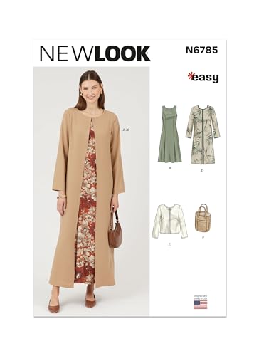 NEW LOOK Schnittmuster UN6785A Damenkleid und Mantel in zwei Längen, Jacke und Tasche A (38-40-42-44-46-48-50) von New Look