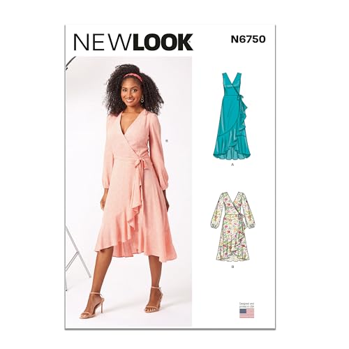 NEW LOOK UN6750A Damen Wickelkleid mit Länge und Ärmel Variationen A (36-38-40-42) von New Look