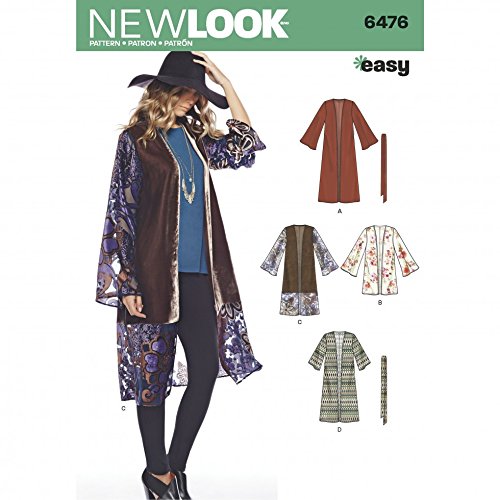 New Look Damen-Schnittmuster 6476 Kimono-Oberteile mit Längen- und Ärmelvarianten von New Look