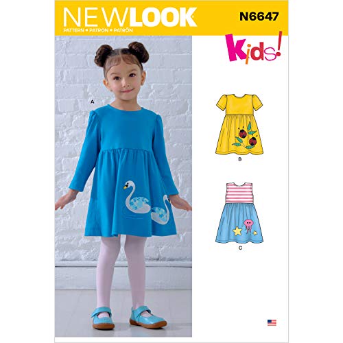 New Look N6647 Schnittmuster für Kleinkinder, Kleider mit Applikationen, Papier, Weiß, verschiedene Farben von New Look