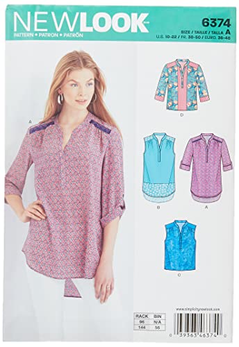 New Look Schnittmuster 6374: Bluse, Papier, weiß, Size A (10-12-14-16-18-20-22) von New Look