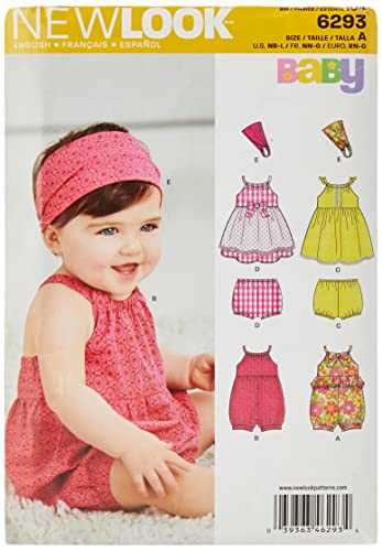 New Look Schnittmuster 6293: Baby-Strampler, Kleid, Höschen und Stirnband, Größe A, weiß, NN - G von New Look