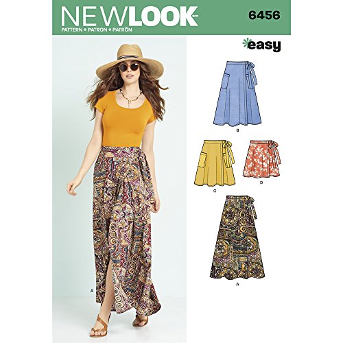 New Look Schnittmuster 6456A Easy Wrap Röcke für Damen in vier Längen, Papier, weiß, 22 x 15 x 1 cm von New Look