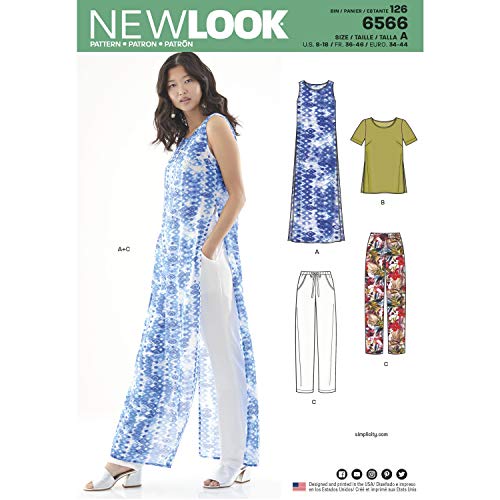 New Look UN6566A Schnittmuster-Set für Tunika/Oberteil und Hose für Damen, Papier, weiß, A (8-10-12-14-16-18) von New Look