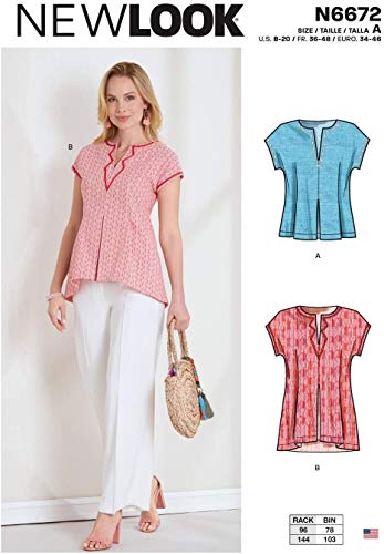 New Look UN6672A Sewing Pattern Misses' Top or Tunic Schnittmuster N6672 Damenoberteil oder Tunika, weiß, A (8-10-12-14-16-18-20) von New Look