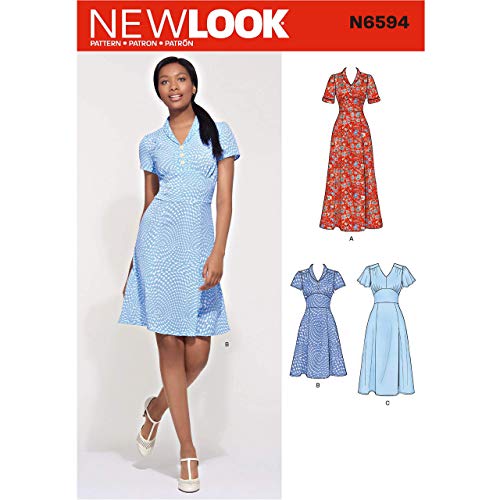 NewLook New Look Schnittmuster N6594 Damenkleid in drei Längen, Papier, Weiß, verschiedene von New Look