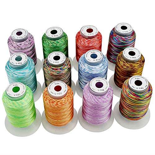 New brothread 12 Multi Farben Polyester Maschinen Stickgarn 500M (550Y) für Brother/Janome/Singer/Babylock/Kenmore/Bernina/Husqvaran Stickereimaschine-Sortiment 1 von New brothread