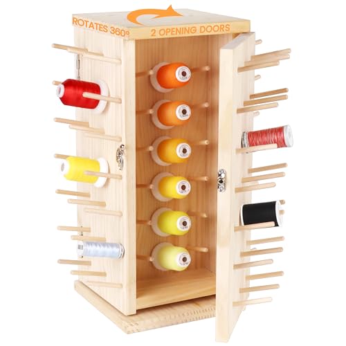 New brothread 129 Spulen (DIY) 360° Voll Rotierende Holz Fadenhalter/Garnhalter/Fadenspulen Organizer mit Doppeltüren (Innerer Raum Halt ≤ 500M Garnspulen) zum Nähen, Quilten, Sticken, Haare Flechten von New brothread