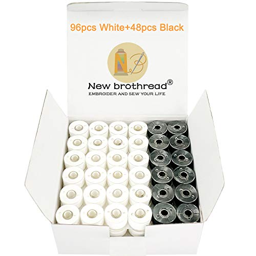 New brothread 144pcs (96Weiß+48Schwarz) 60S/2 (90WT) Vorgewickelten Spulen Unterfaden Kunststoff Größe A SA156 für Stickerei und Nähmaschine Brother/Babylock/Janome/Singer/Kenmore Stickgarn Nähgarn von New brothread