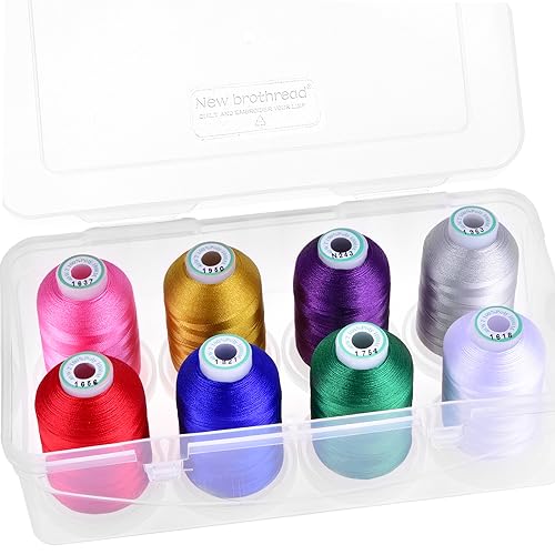 New brothread - 18 Optionen - 8 Schnappen Spulen von 1000m jeder Polyester Maschine Stickgarn mit Klarer Kunststoff Aufbewahrungsbox für Stickerei & Quilten - Christmas Colour von New brothread