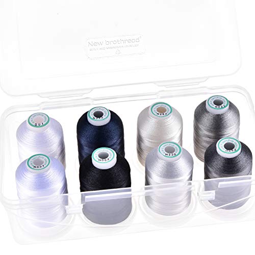 New brothread - 18 Optionen - 8 Schnappen Spulen von 1000m jeder Polyester Maschine Stickgarn mit Klarer Kunststoff Aufbewahrungsbox für Stickerei & Quilten - Monochrome von New brothread