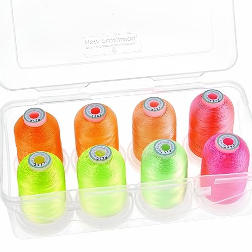 New brothread - 18 Optionen - 8 Schnappen Spulen von 1000m jeder Polyester Maschine Stickgarn mit Klarer Kunststoff Aufbewahrungsbox für Stickerei & Quilten - Neon Colour von New brothread
