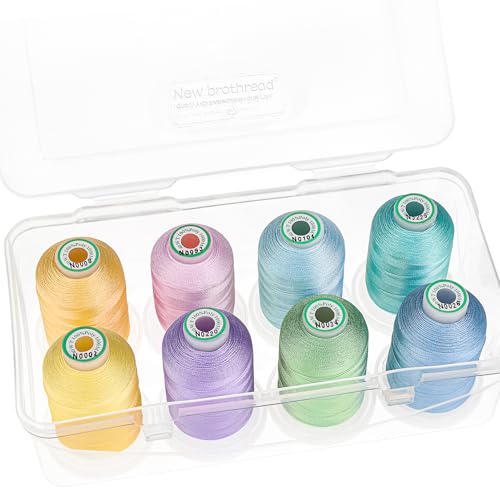 New brothread - 18 Optionen - 8 Schnappen Spulen von 1000m jeder Polyester Maschine Stickgarn mit Klarer Kunststoff Aufbewahrungsbox für Stickerei & Quilten - Pastel Colour von New brothread