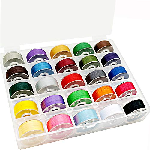 New brothread 25pcs/pack Sortierte Farben 70D/2(60WT) Bobbin Thread Vorgewickelten Spulen Unterfaden Kunststoff Größe A SA156 für Stickerei und Nähmaschine Brother/Babylock/Janome/Kenmore/Singer von New brothread