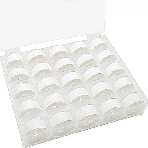 New brothread 25pcs/pack Weiß 60S/2 (90WT) Bobbin Thread Vorgewickelten Spulen Unterfaden Kunststoff Größe A SA156 für Stickerei und Nähmaschine Brother/Babylock/Janome/Singer/Kenmore von New brothread